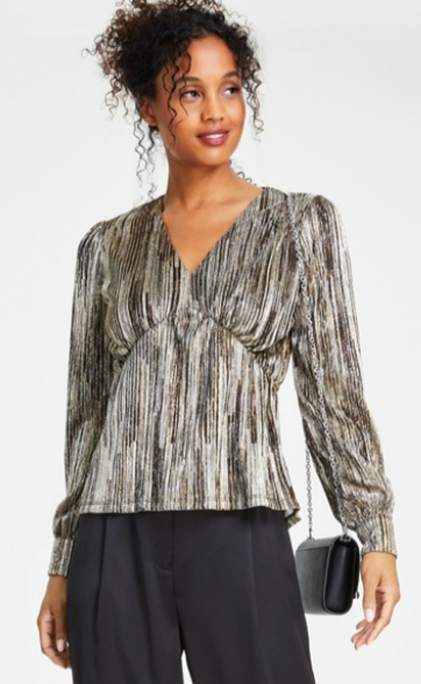Michael Kors Women's Metallic Plisse Peplum Top Size Large 8-12